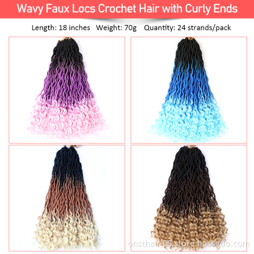 Wavy Faux Locs Crochet Hair with Curly Ends Faux Locs Braiding Hair Synthetic Fibres Curly Weave 10-30days 1 Piece 18inch Daily